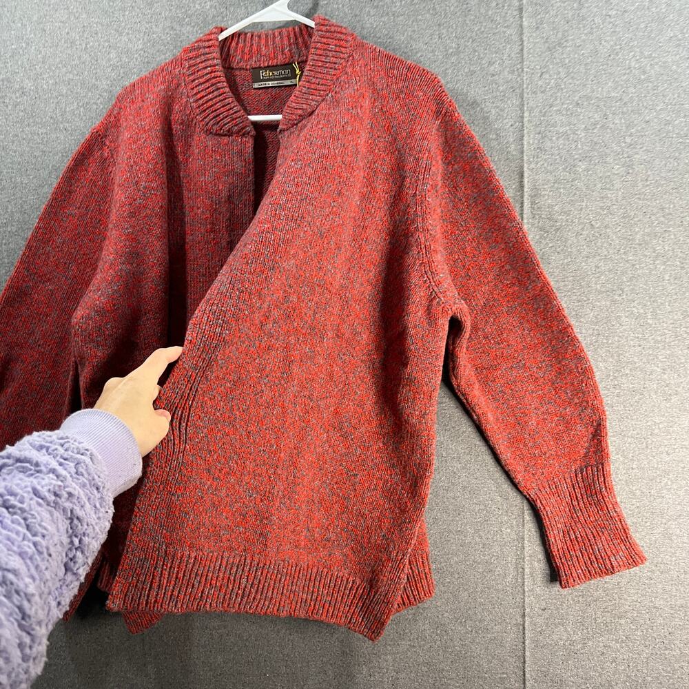 Fisherman Out of Ireland Merino Wool & Cashmere Blend Cardigan Coral/Grey, XL - Picture 5 of 12